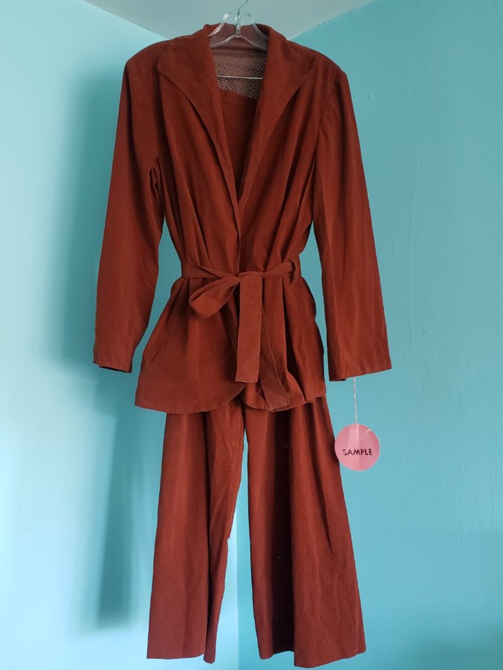 Vintage 70s Sample Deadstock two piece orange Boho disco Lounge suit set RETRO - Picture 2 of 13